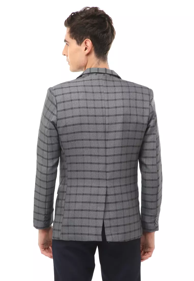 Woreq Atasan Casual Formal Pria Outerwear Blazer Motif Kotak Material Wol ORIGINAL