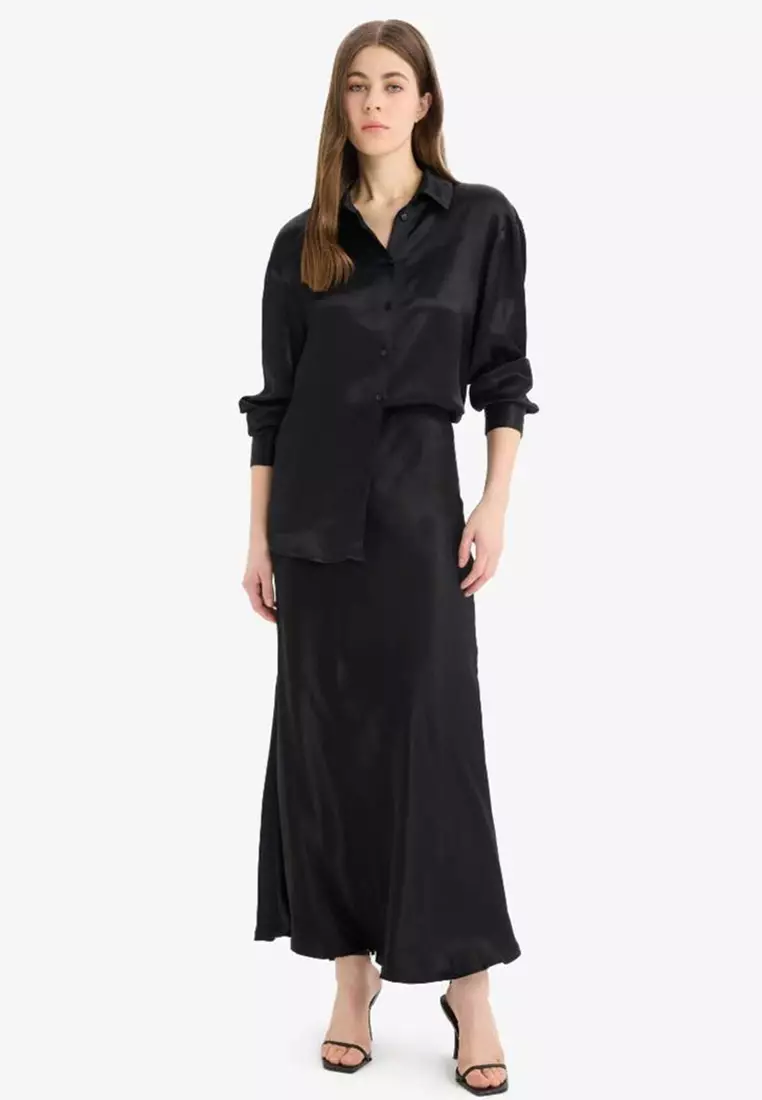 A-Line Regular Waist Satin Midi Skirt B1867Ax25Sp