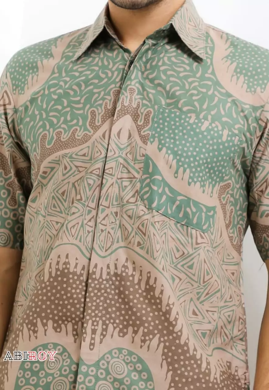 Pungkas Hijau Kemeja Batik Pria Premium Slimfit Lengan Pendek NLN