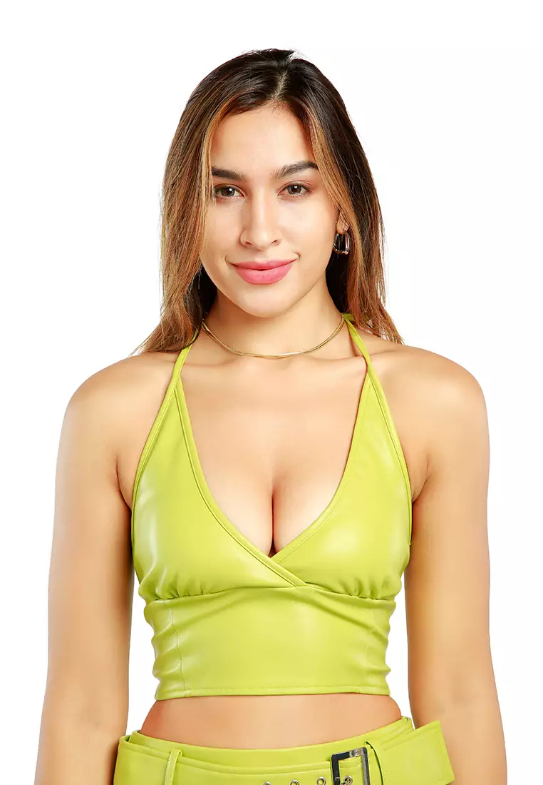 Sleeveless Knot Lime Crop Top