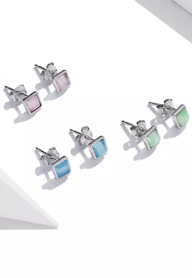 Solid 925 Sterling Silver Clarity in Baby Blue Stud Earrings