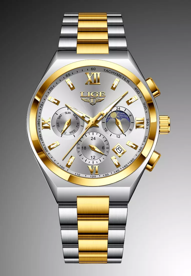 Chronograph Unisex Stainless Steel Quartz Watch 42mm, Silver dial, on Steel Bracelet