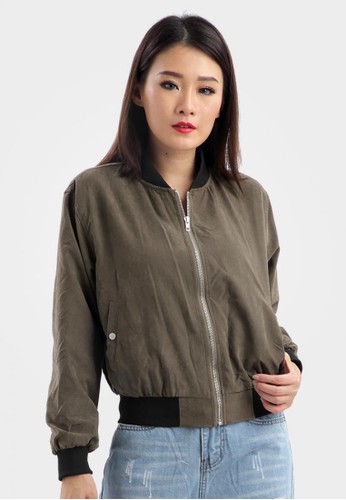 Button In Pocket Bomber Jacket Green