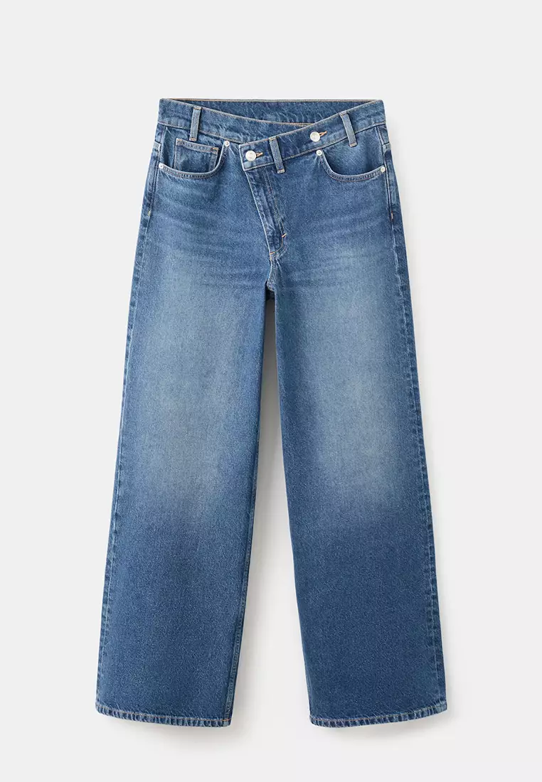 Wide-Leg Mid-Rise Jeans With A Crossover Waistband