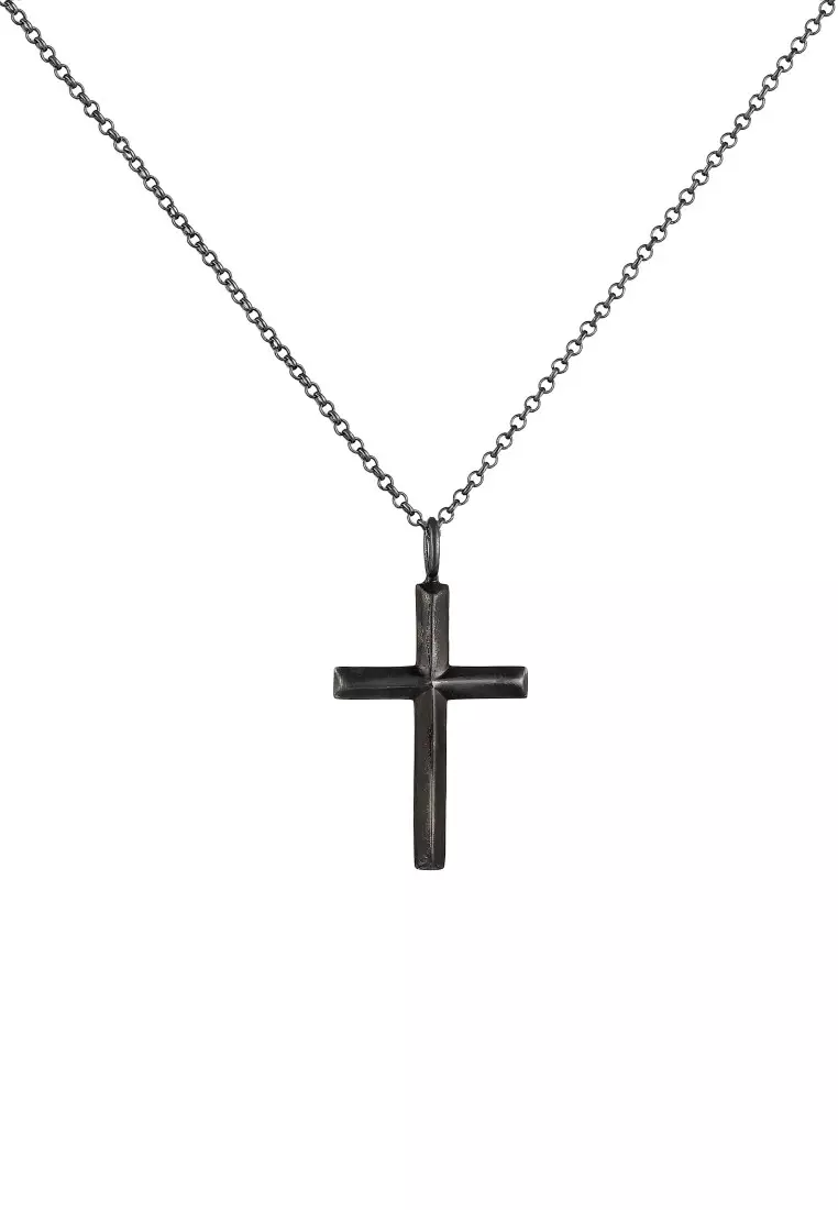 EXCLUSIVE Kalung Perhiasan Perak 925 Pria Chain Cross Oxide