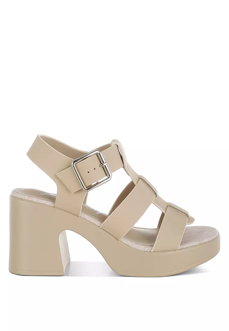 Discount on London Rag  shoes - SKU: Chunky Pin Buckle Platform Heels in Beige