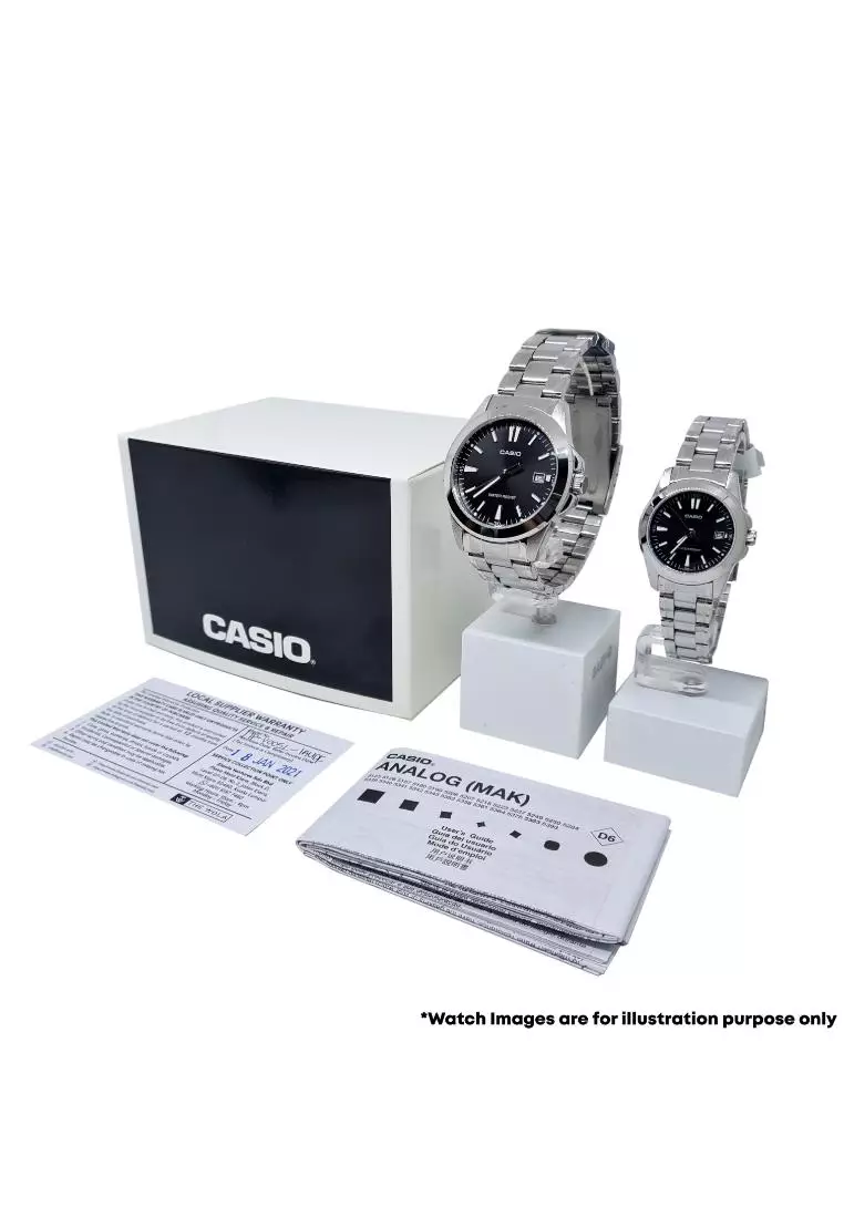 Couple Analog Watch MTP-LTP-V001D-7B with Silver Stainless Steel Band