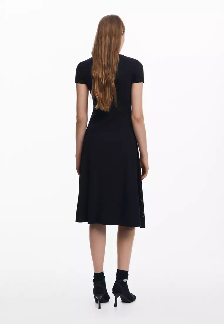 Midi dress with floral silhouettes