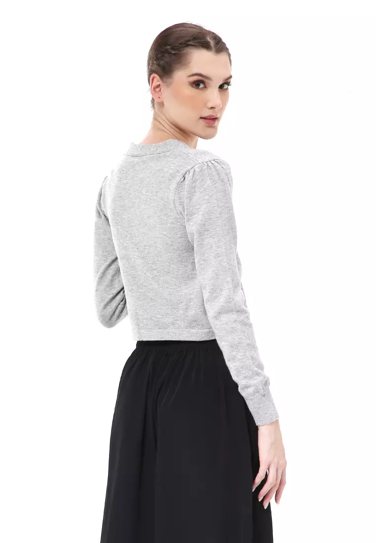 Albertine Atasan Wanita Top Lengan Panjang Model Kancing Samping Material Rajut ORIGINAL - Gray