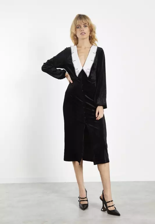 Statement Collar Midi Dress