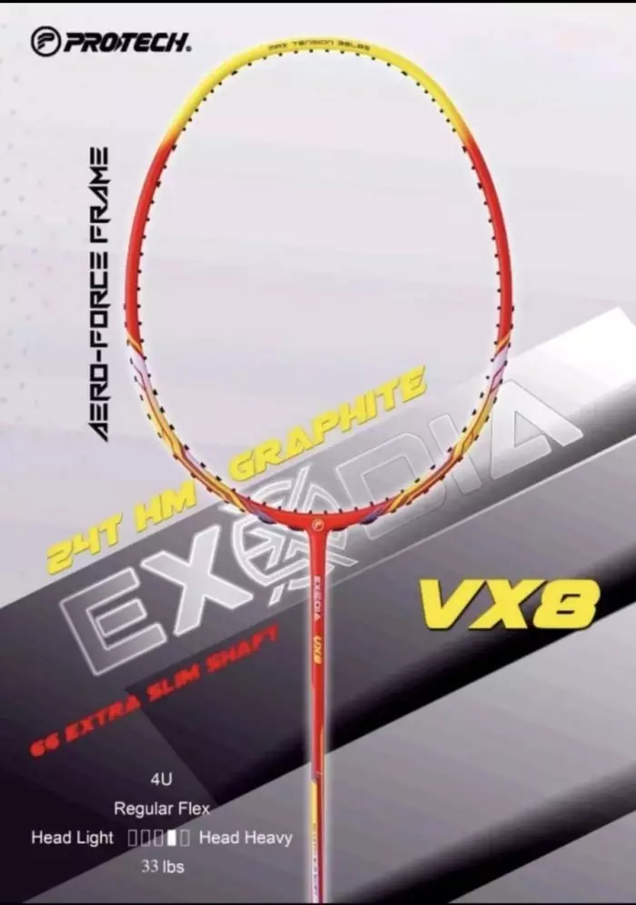 NEW RAKET BADMINTON PROTECH EXODIA VX8/VX 8 PROTECH CLASSIC BY PROTECH INTERNATIONAL-PAKET SENAR YNEX BG6