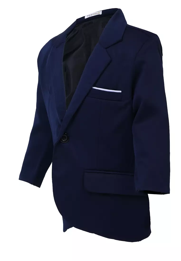 Wesley Jas Formal Anak Pria Plain Motive Full Furing Kids Blazer Material Cotton ORIGINAL - Navy