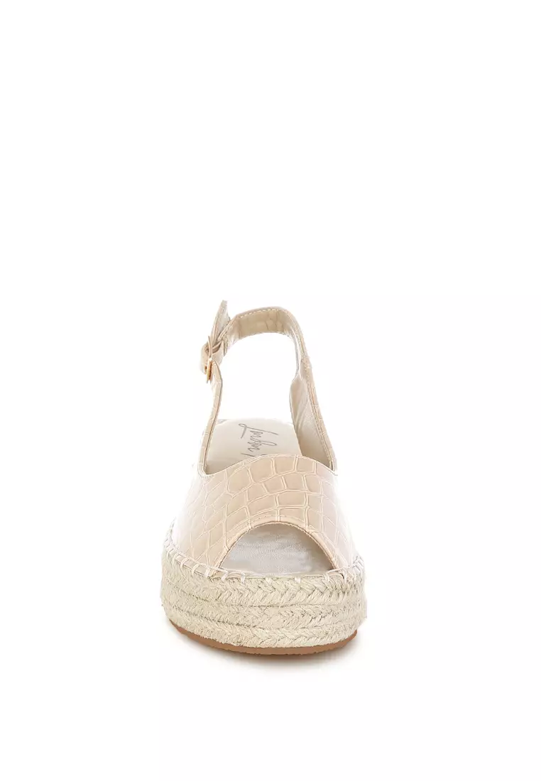 米色 Croco 露趾坡跟鞋