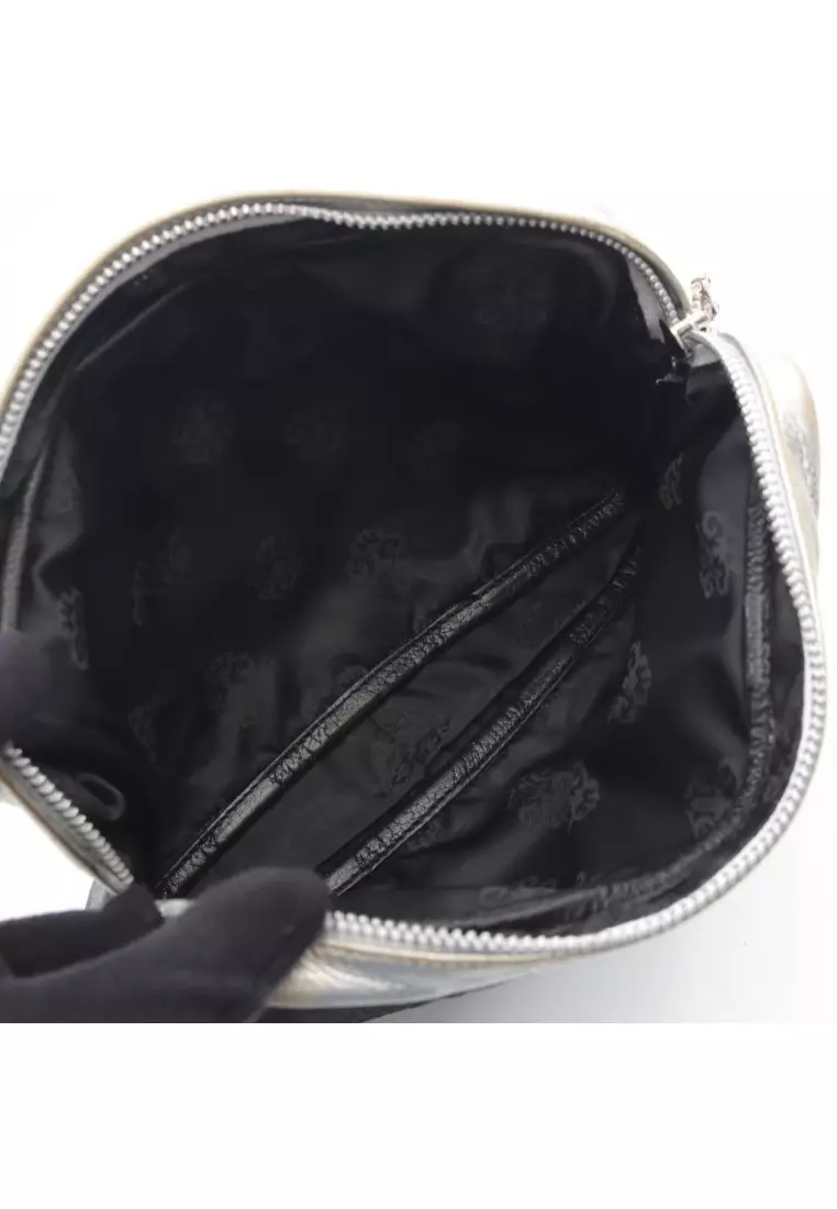 Pre-Loved Chrome Hearts Large Dagger Zip Clutch Pouch leather black Silver