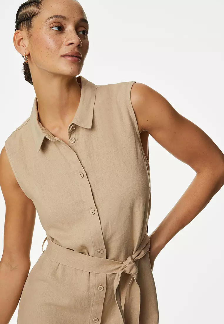 Linen Rich Button Through Midi Shirt Dress