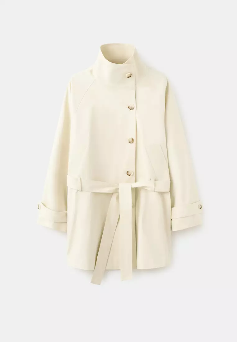 Funnel Neck Belted Trench Coat
