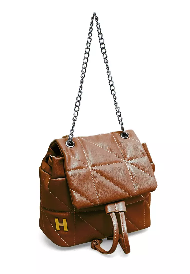 Cellyn Tas Ransel Mini Wanita Strap Kombinasi Rantai Material Leather ORIGINAL - Brown