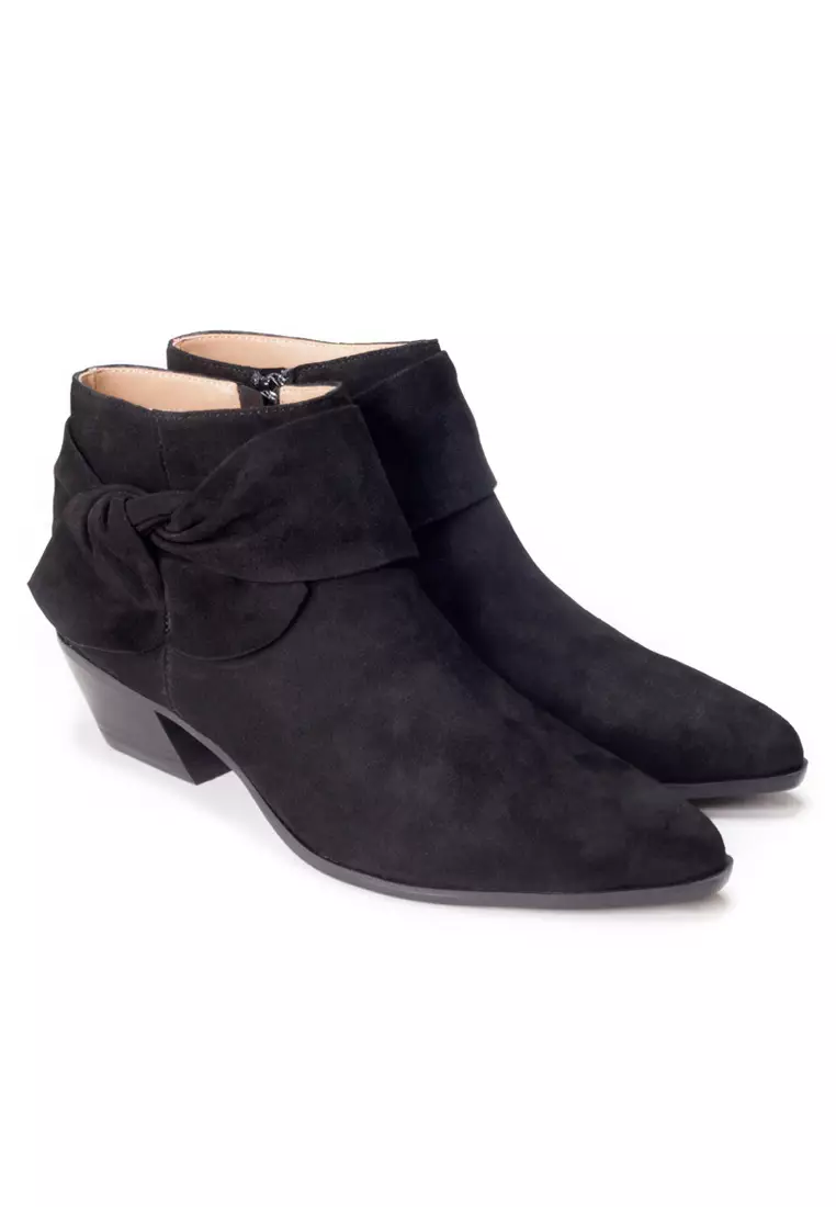 Amaztep Classy Mid Bow Suede Leather Ankle Pointy Boots