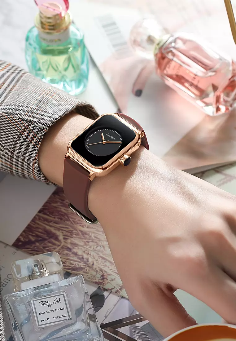 Jam Tangan Wanita Kuarsa Anggun Santai Tali Silikon Jam Tangan Cewek Original brown black