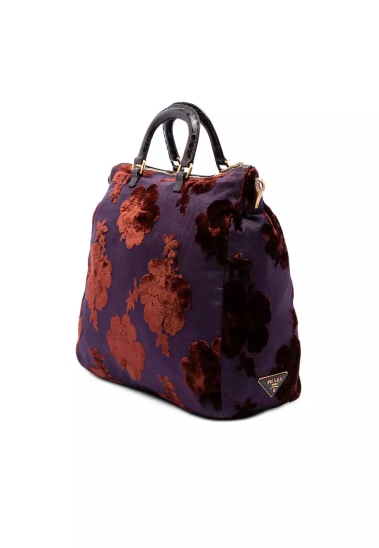 Pre-Loved Prada Floral Velluto Jacquard Convertible Tote