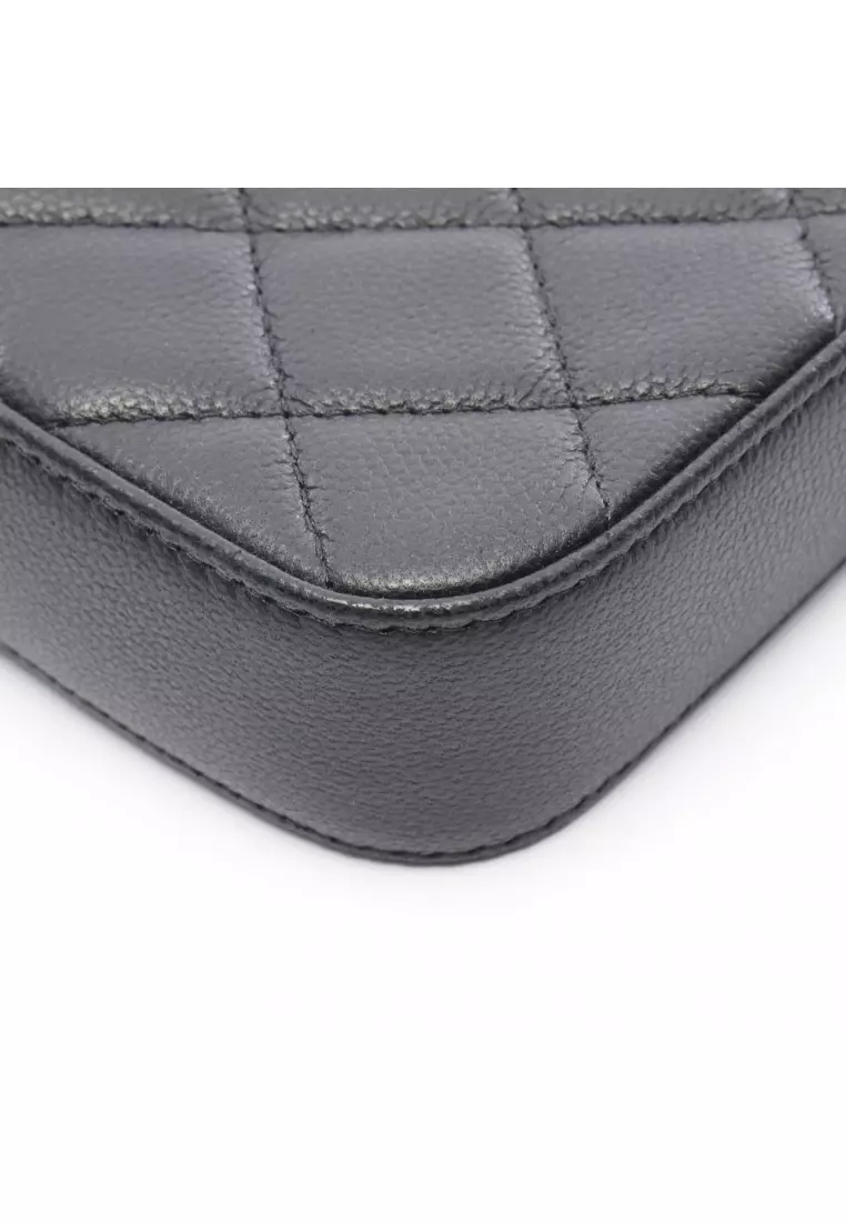 Pre-Loved Chanel Double zip chain wallet Caviar skin black silver hardware