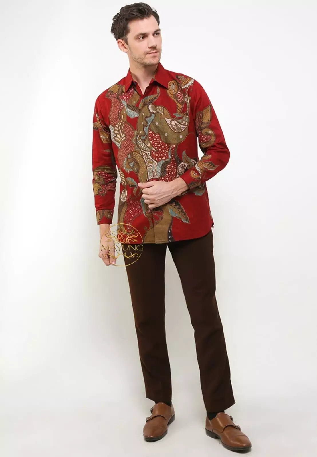 Laurendra Maron Kemeja Batik Pria Premium Slimfit Modern Lengan Panjang