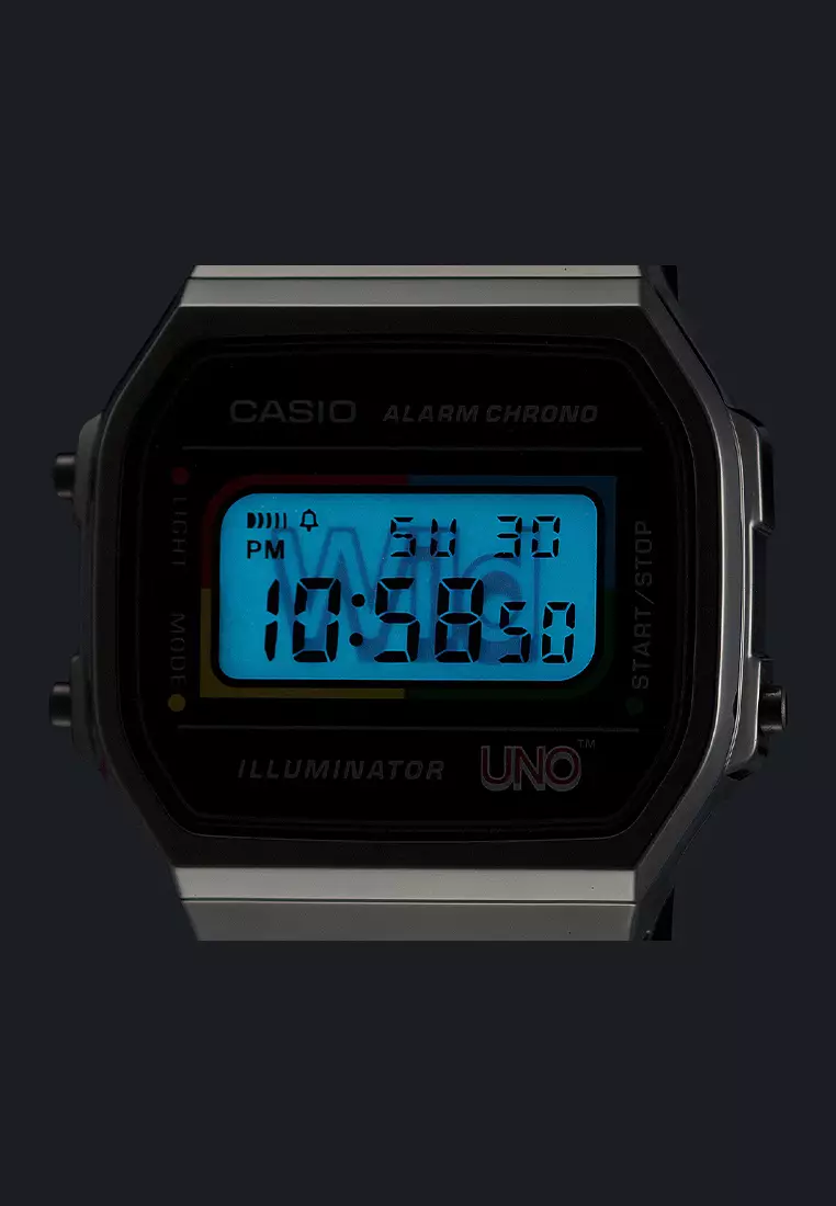 Casio Vintage UNO Collaboration A168WEUC-1A Jam Tangan Unisex - Stainless Steel