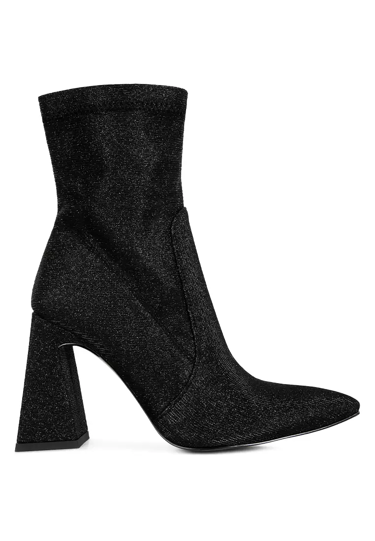 Discount on London Rag  shoes - SKU: Black Shimmer Block Heeled Ankle Boots