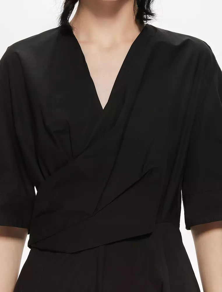 Plain Weave X-Line Loose Everyday Casual Short Sleeve Dress