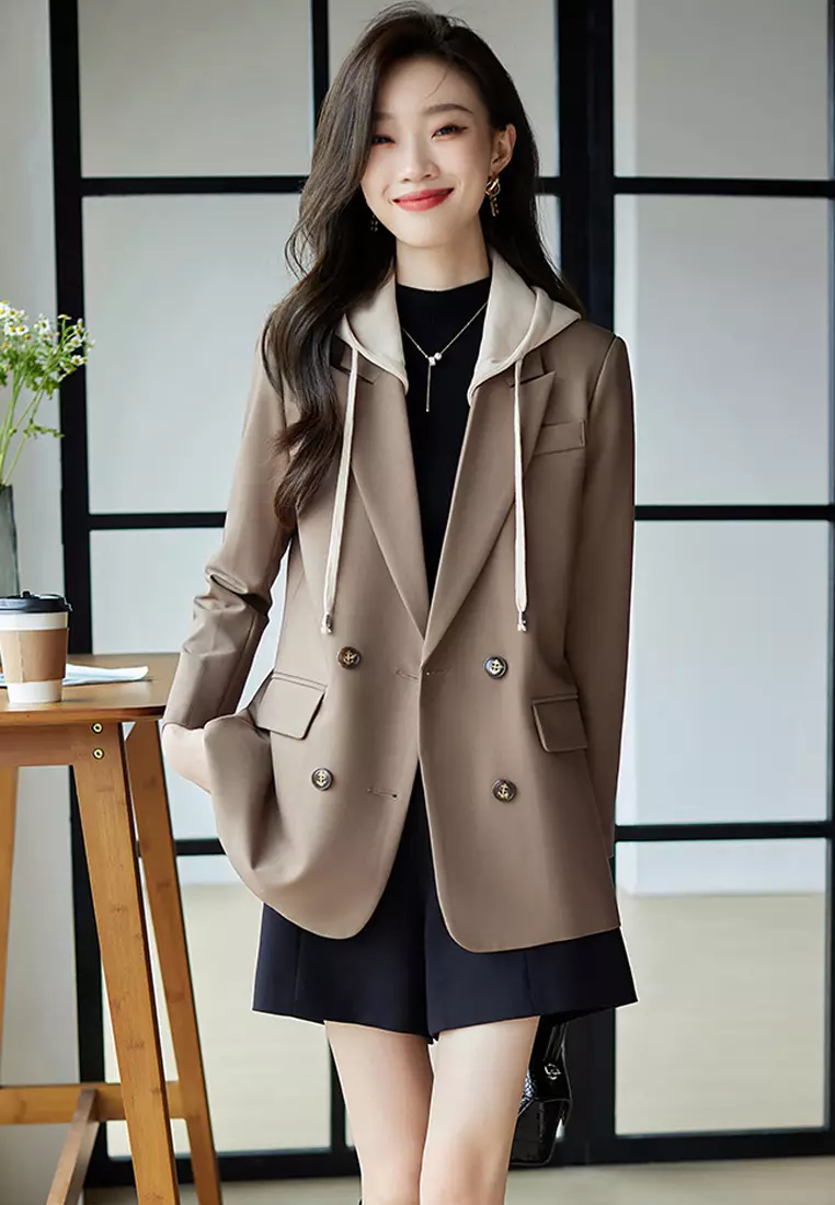 Double Breasted Blazer With Removable Hat