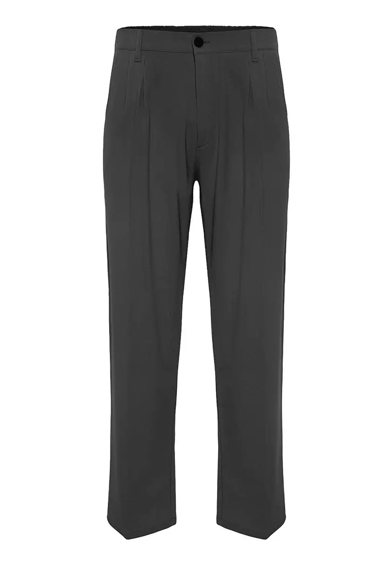 Anthracite Pleated Classic Baggy Fit Fabric Trousers TMNSS24PL00024