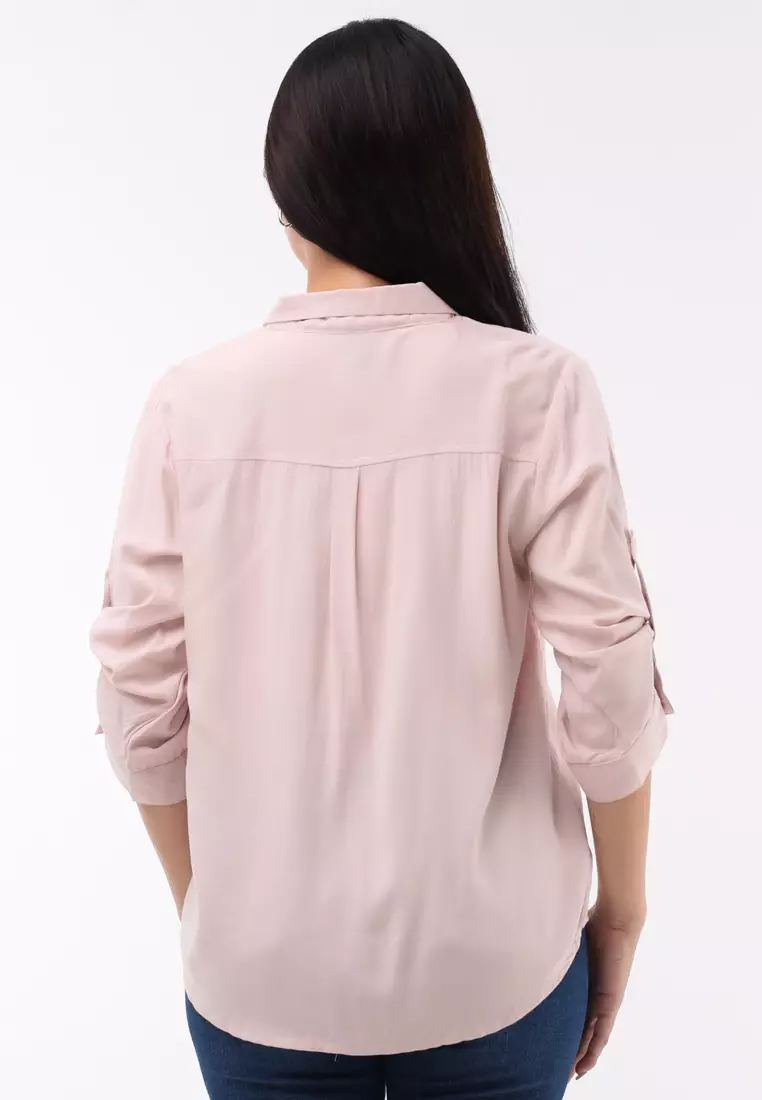 Woven Plain Soft Linen 3/4 Blouse