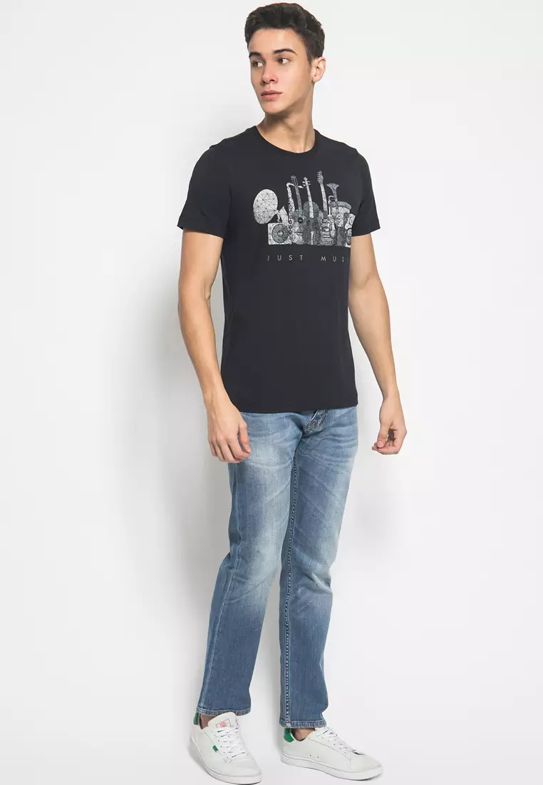 Slim Fit - Kaos Youth Boy - Motif Sablon MUSIC - Hitam - GTS.878.P142.33.C