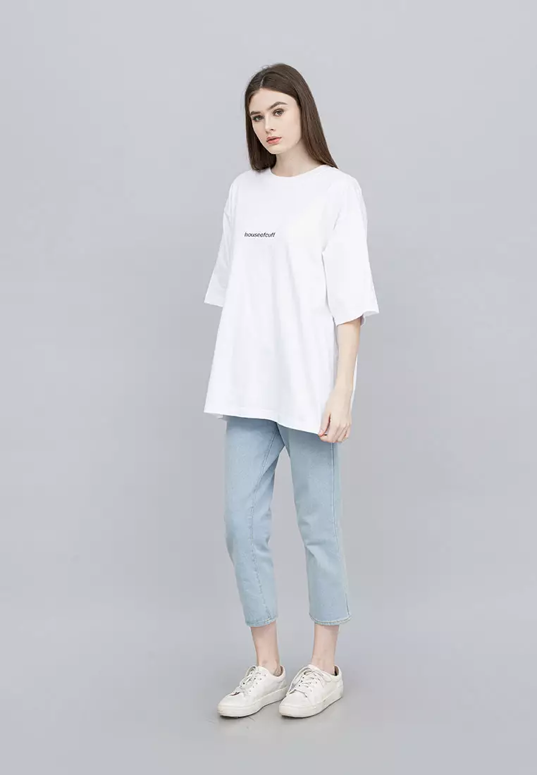 Houseofcuff Kaos Oversized T-shirt Wanita Unisex Tebal Putih Garuda