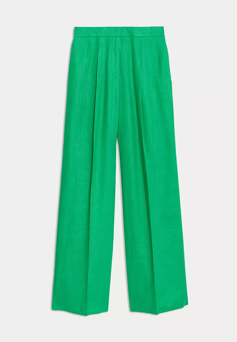 Linen Rich Pleated Wide Leg Trousers