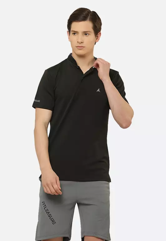Black Luxe Men's Athleisure Chinese Collar Designer Tee