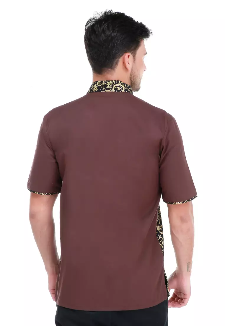 Dwan Kemeja Batik Pria Right Side Atasan Formal Shortsleeve Shirt Material Cotton ORIGINAL - Brown