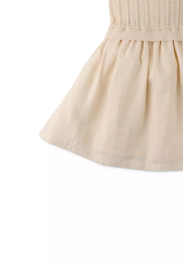 Girls Pointelle Knit Dress with Ruffle Sleeves