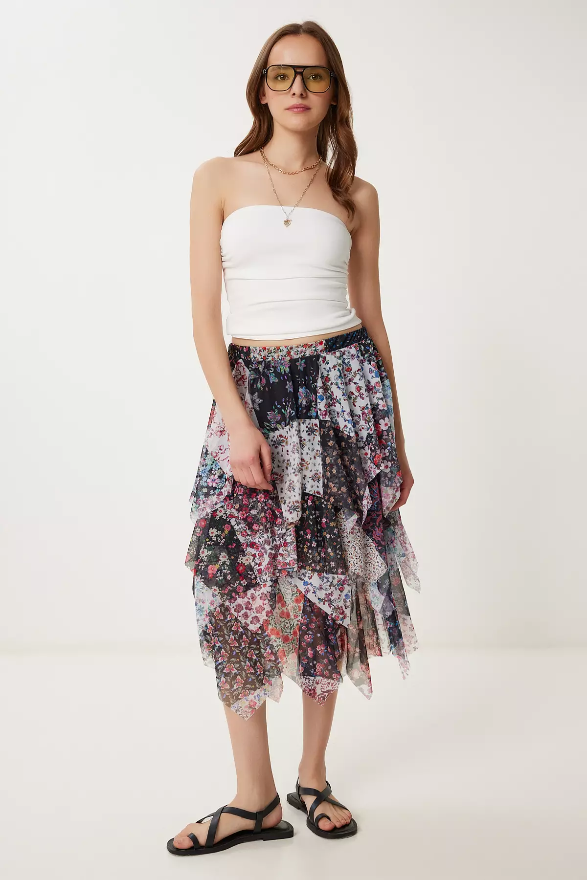 Buy Happiness Istanbul Women's Black Pink Patterned Asymmetrical