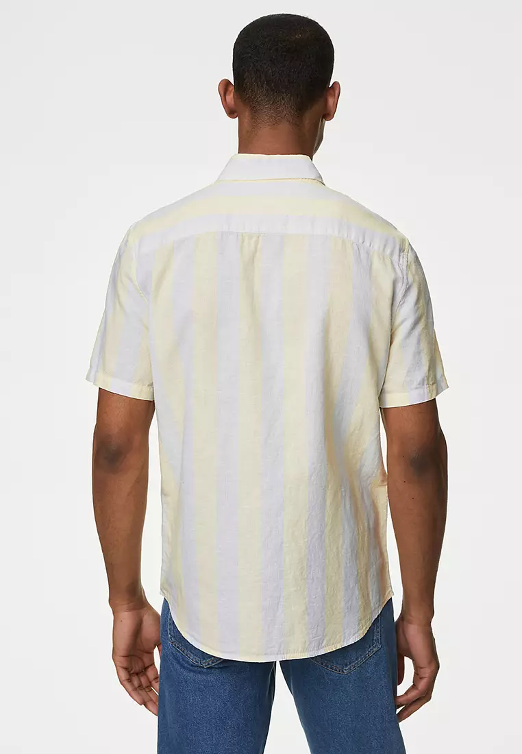 Easy Iron Cotton Linen Blend Striped Shirt