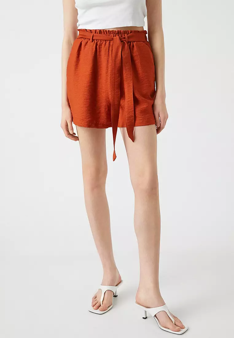 Red tie online waist shorts