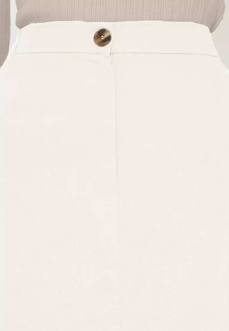 Skirt Basic A-Line Cream Linen Arlette By Brilliant Girl Warna Cream