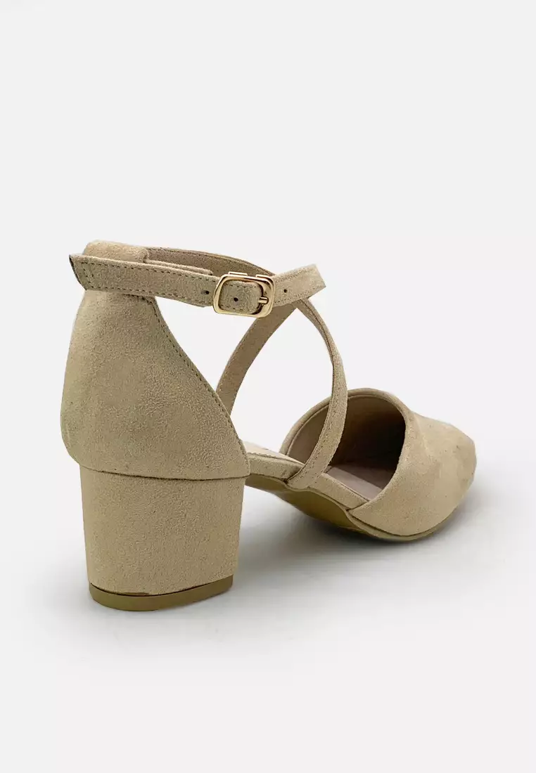 Ariana Pointed Toe Cross Sandal Block Heels