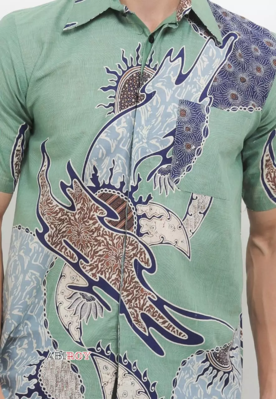 Mahesintra Hijau Kemeja Batik Pria Premium Slimfit Lengan Pendek NLN
