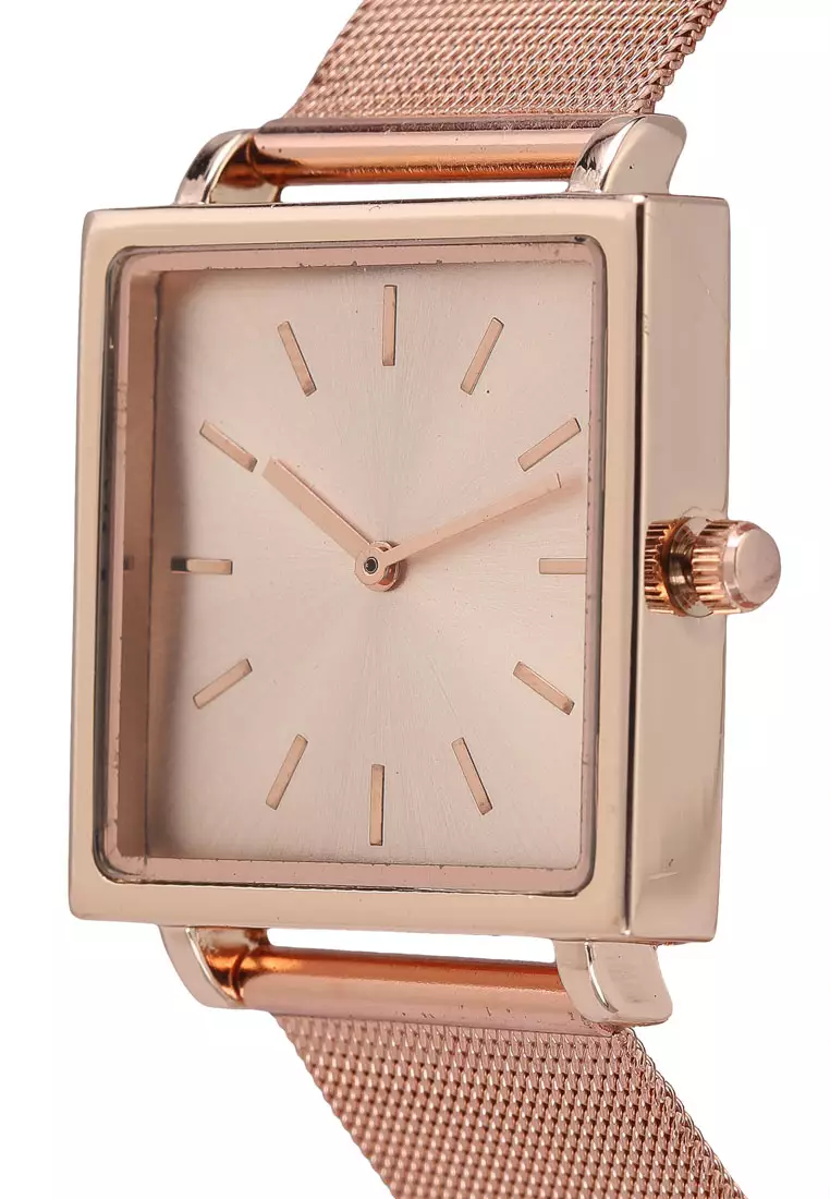 Square Face Gold Gold Mesh Strap Watch