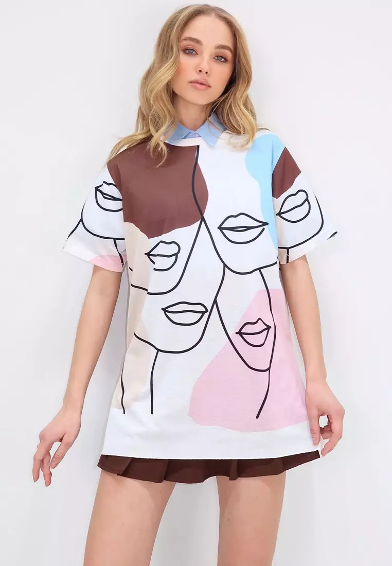Women's Brown Crew Neck Digital Printed Side Slit Sweatshirt