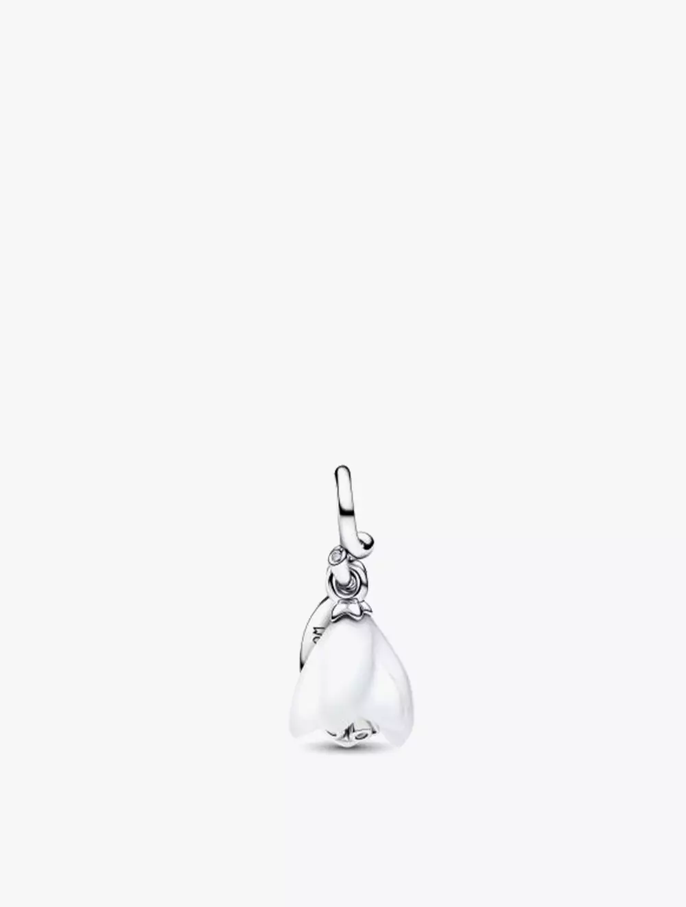 Snowdrop Flower Sterling Silver Dangle with Clear Cubic Zirconia and White Murano Glass