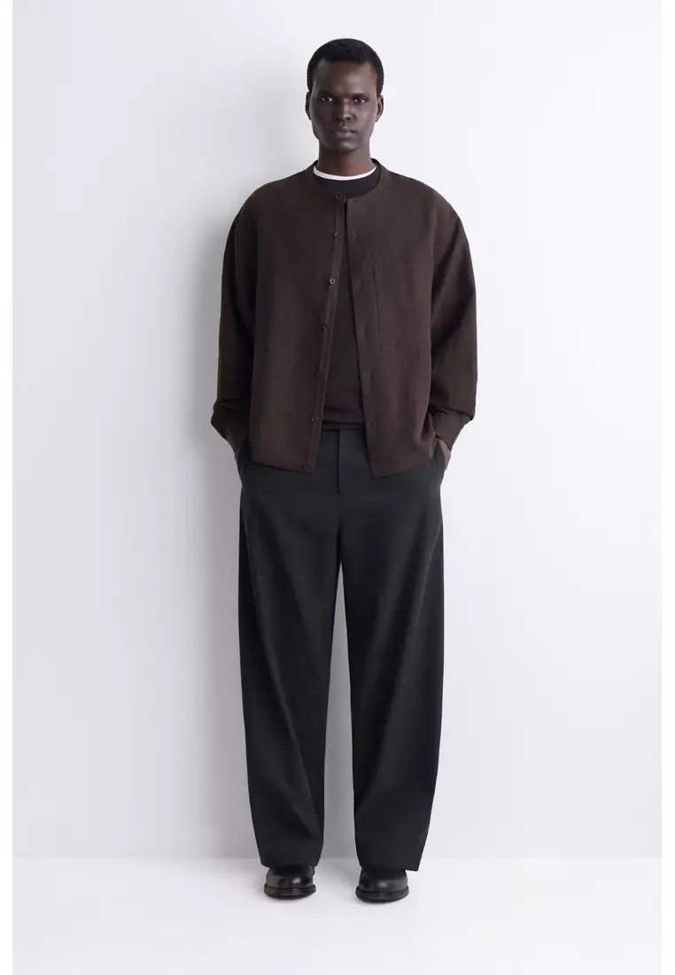OVERSIZED GRANDAD-COLLAR LINEN SHIRT