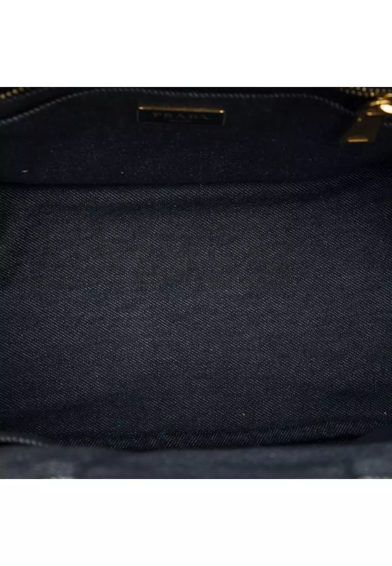 Pre-Loved Prada Small Saffiano Trimmed Denim Canapa Robot Satchel