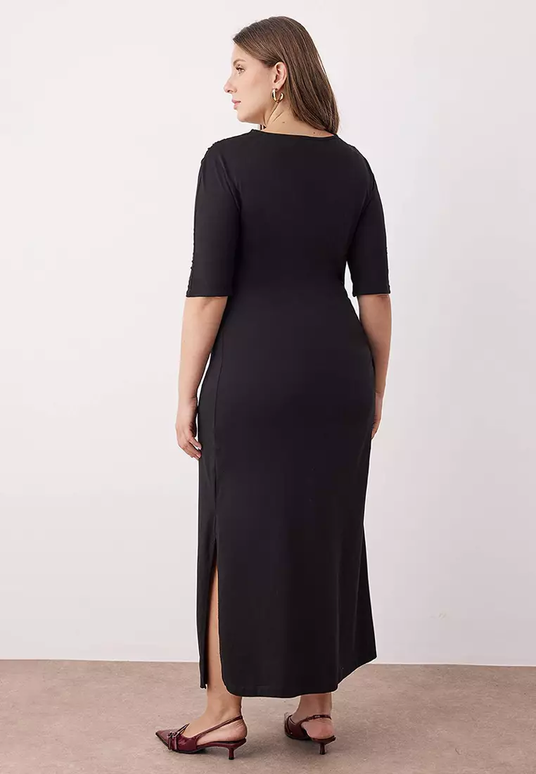 Plus Size Knot Detailed Jersey Knit Dress
